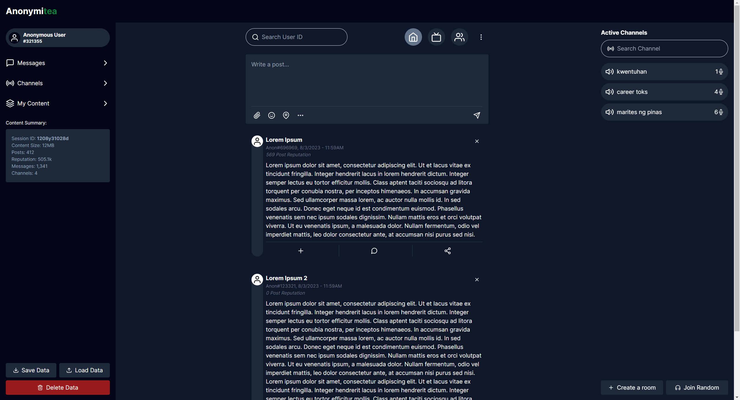 Anonymitea: Website